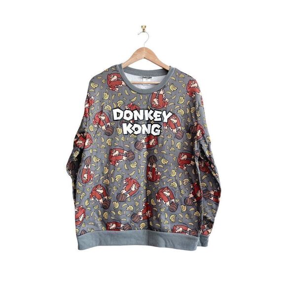 Nintendo Donkey Kong Rare Men's Crewneck Long Sleeved Ribbing Gray Size XL - Picture 1 of 8